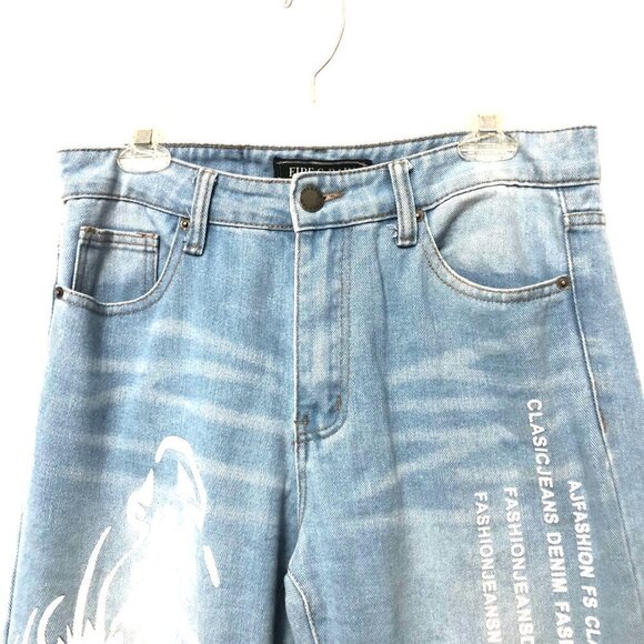 Fire & Rain Denim Jeans Mens 32x30 Light Wash Blue Graffiti Graphics Streetwear - Picture 3 of 12